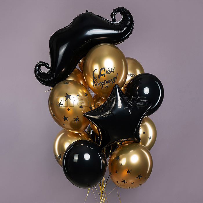 Шар (35''/89 см) Фигура, Усы, Черный, 1 шт. в уп.