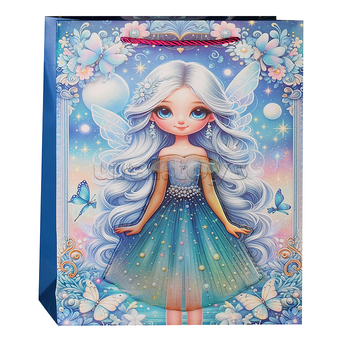 Пакет подарочный бумажный "Princess" вертикальный, размер 26x32x10 см, тиснение фольгой 3-d, бумага 210 г/м², ассорти 4 дизайна