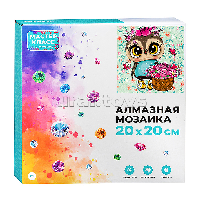 Мозаика алмазная "Совенок с цветами" 20*20см.
