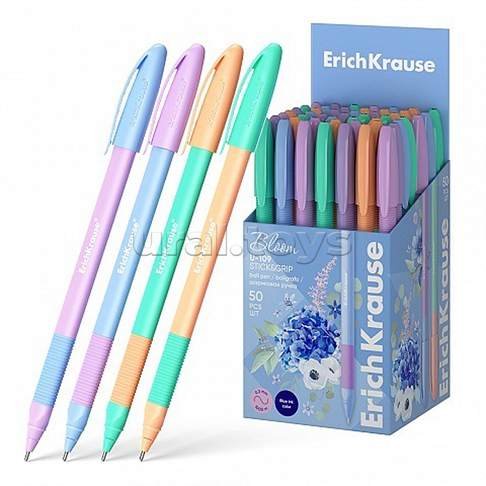 Ручка шариковая U-109 Stick&Grip Pastel Bloom 1.0, Ultra Glide Technology, цвет чернил синий (в коробке по 50 шт.)