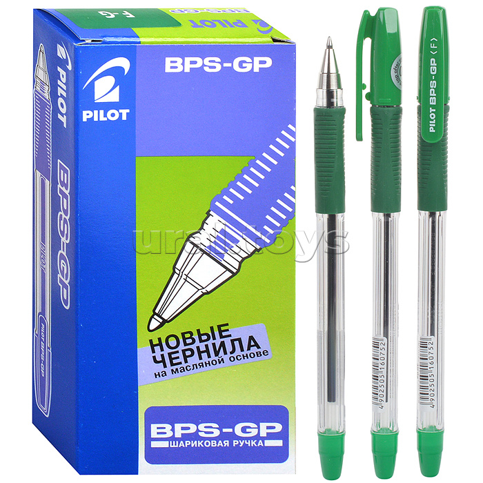 Ручка шариковая "BPS" зеленая 0,7 мм прозр. кругл. корп. грип