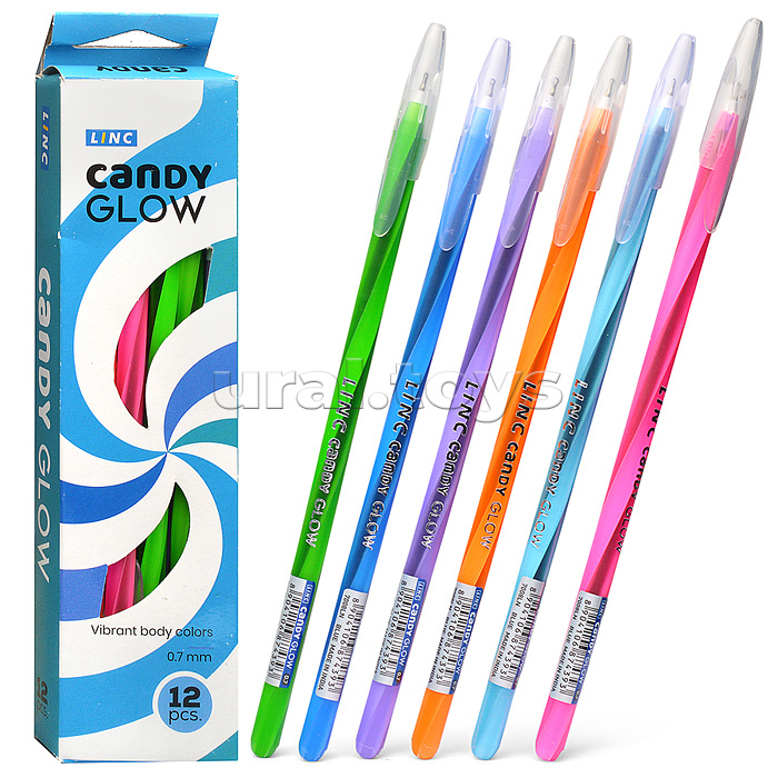 Ручка шарик. Linc Candy Glow синий 0,7 мм ассорти кругл. корп. игольчатый наконечник Ручка шарик. Linc Candy Glow синий 0,7 мм ассорти кругл. корп. игольчатый наконечник