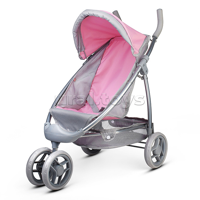 Коляская кукольная трость, металлическая, 3-х колесная, с корзиной и козырьком