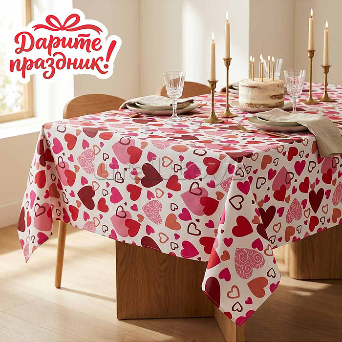 Скатерть "Сердечки" цвет розовый, 137*274см