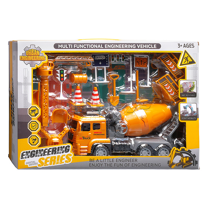 Машина "Бетономешалка" с дорожными знаками, в коробке