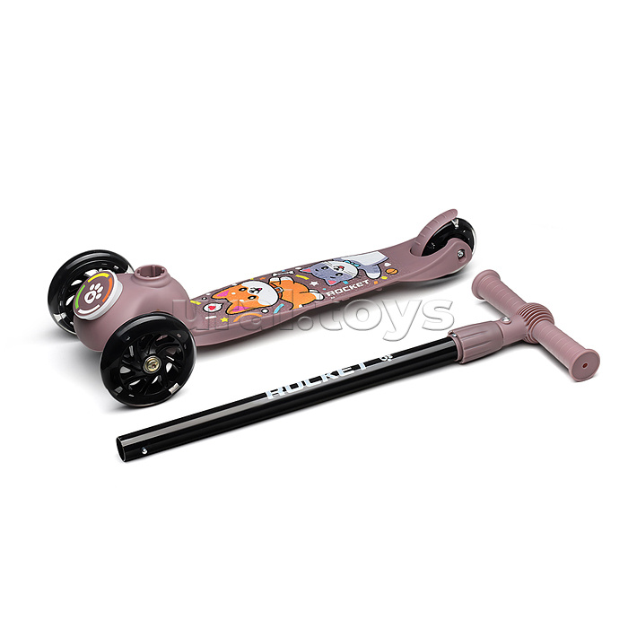 Самокат трёхколёсный ROCKET колёса световые PU, цвет коричневый