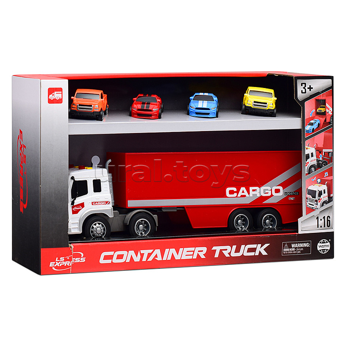 Машина "Автовоз" 4 машины 1:16 (свет, звук) на батарейках, в коробке