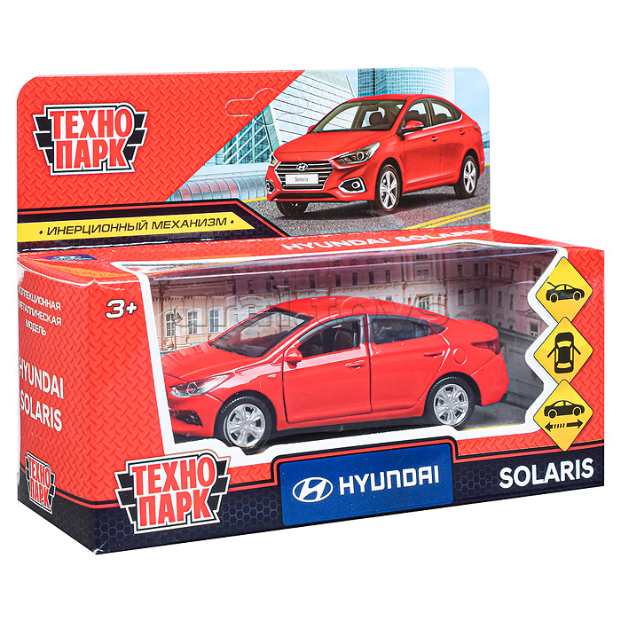 Машина металл Hyundai solaris, 12см, (откр.двери, красный) инерц., в коробке