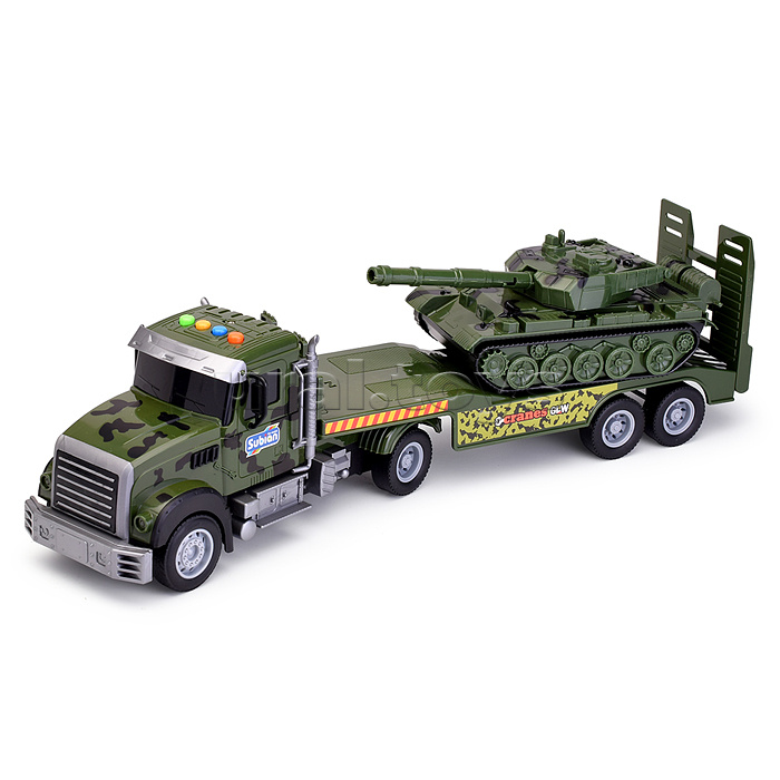 Автовоз "Военный с танком" 1:14, (свет, звук) в коробке