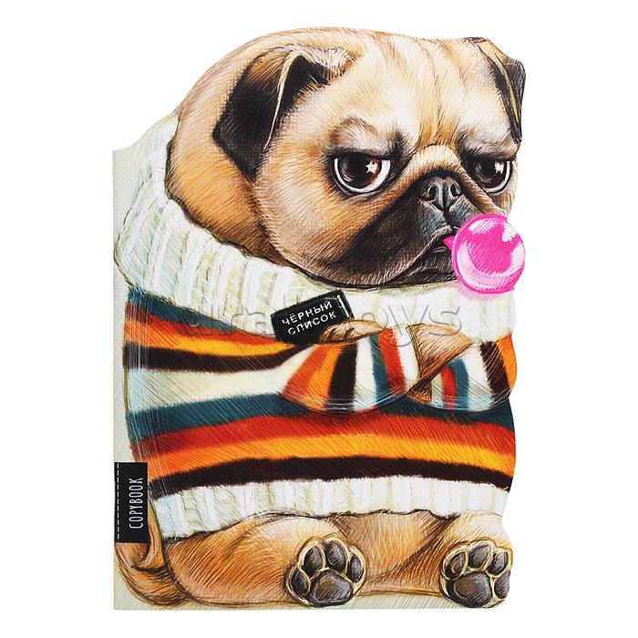 Тетрадь 40л "Грозный мопс" фигурная вырубка, мягкий переплёт (2 скобы)