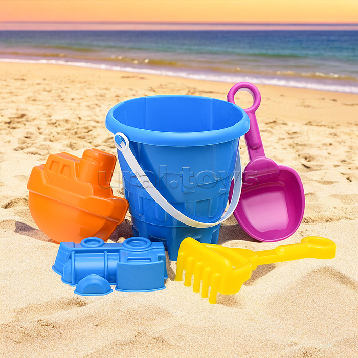 Набор песочный №13 (ведро+лопатка+грабли+2 формочки транспорт)