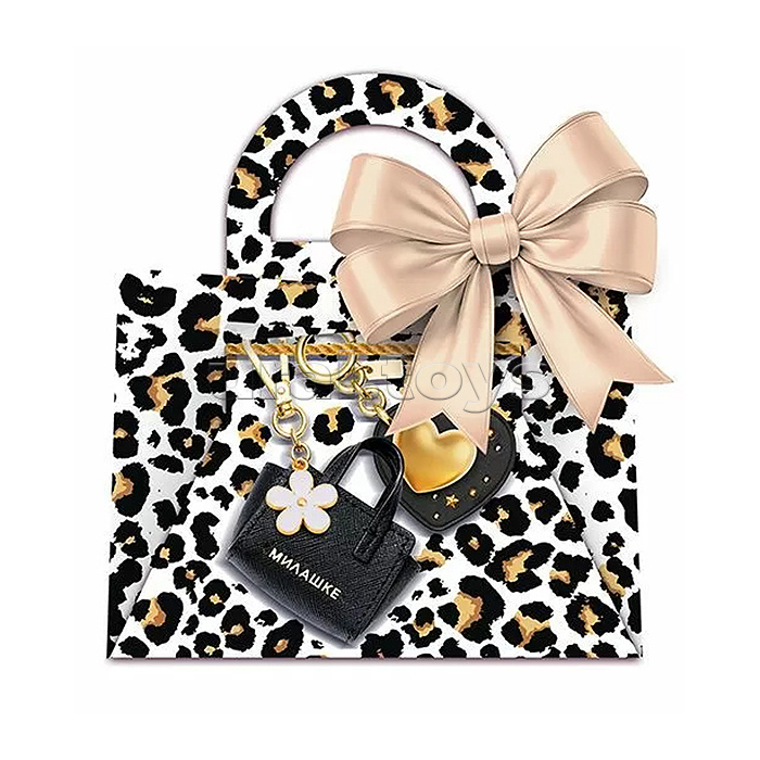 Конверт для денег-Сумочка "Белый леопард" с атласной лентой