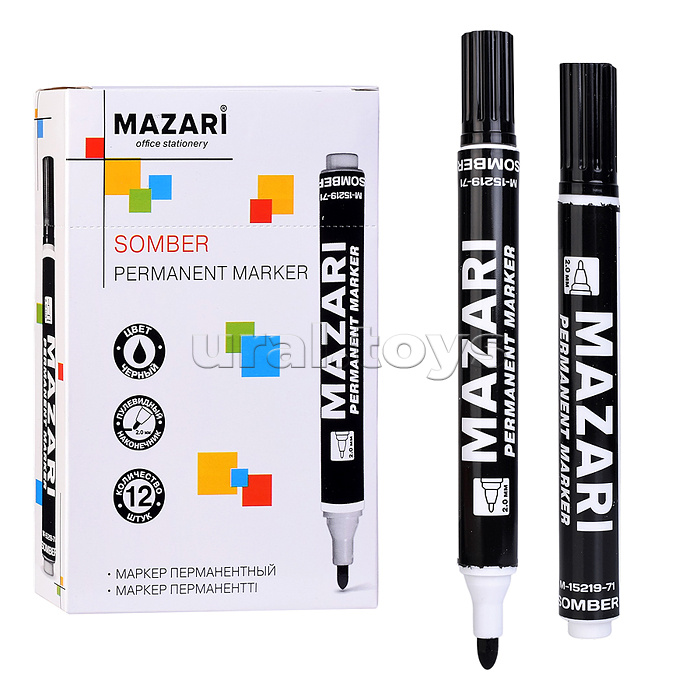 Маркер перманентный Somber, черный, пулевидный наконечник, ширина линии письма 2-3 мм, картонная упаковка