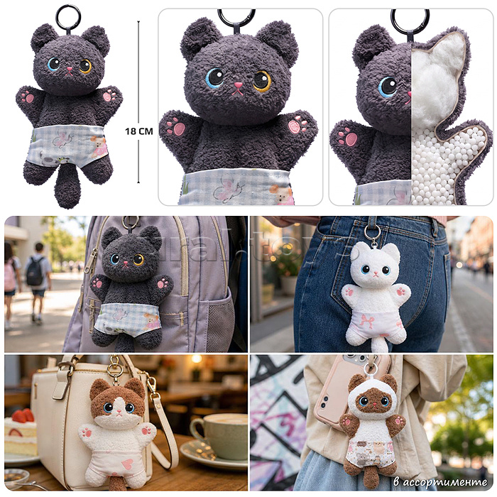 Мягкая игрушка "Кошка Бусинка" 18 см