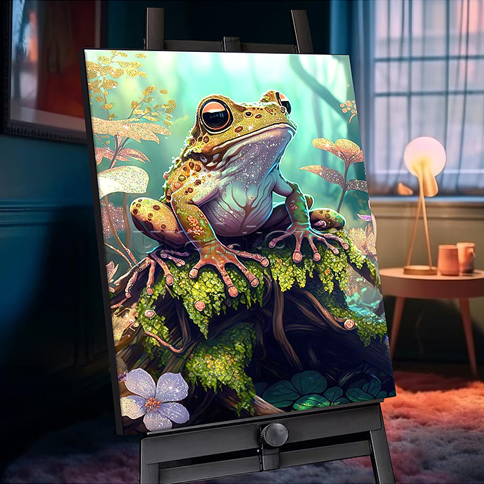 Картина по номерам 40х50 "Лягушка-путешественница" с кристаллами из хрусталя  (26 цветов)