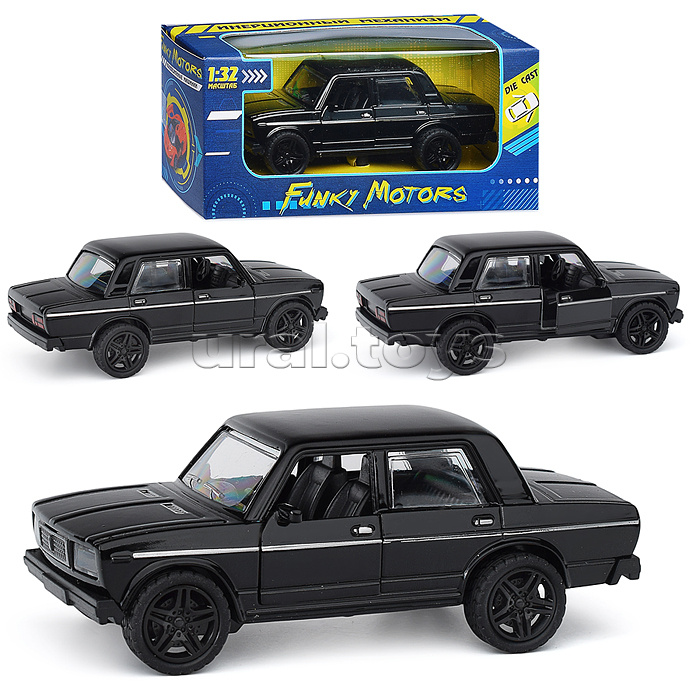 Чёрная инерционная машинка, квадратные фары, die-cast, 1:32, открывающиеся двери