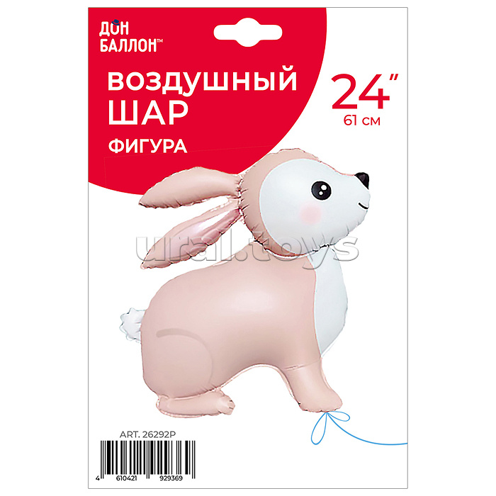 Шар 3D (24''/61 см) Фигура, Лесной Зайка, Розовый, Сатин, 1 шт. в уп.