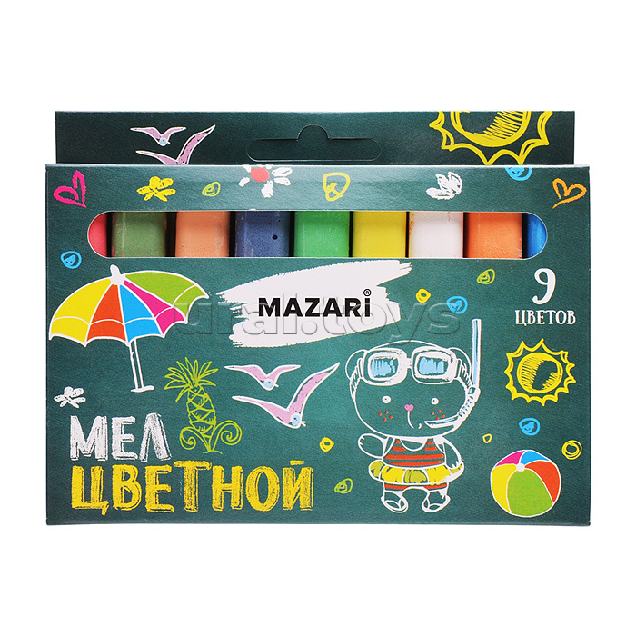 Мел цветной, 9 цветов, картонная коробка с европодвесом