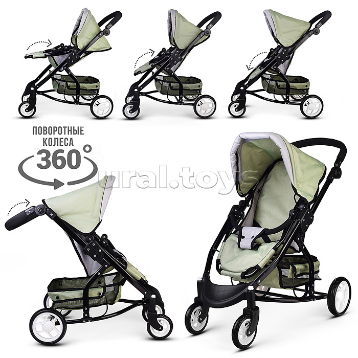 Коляская кукольная металлическая, с корзиной, цвет серо-зеленый