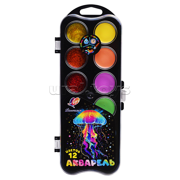 Акварель 12 цв. "Фантазия" (с блестками + пастельные) без кисти