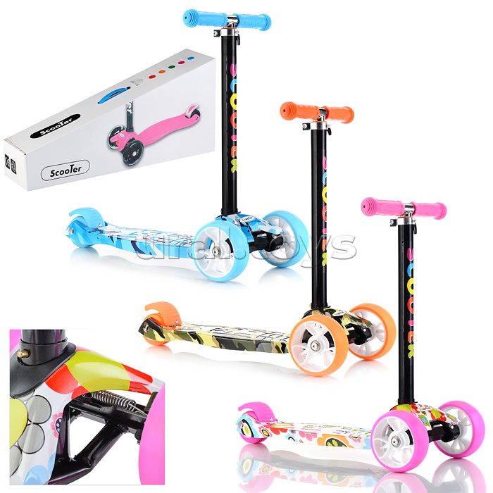 Самокат 3-х кол., цвет микс, светящиеся колёса, PU, ABEC 7, в коробке