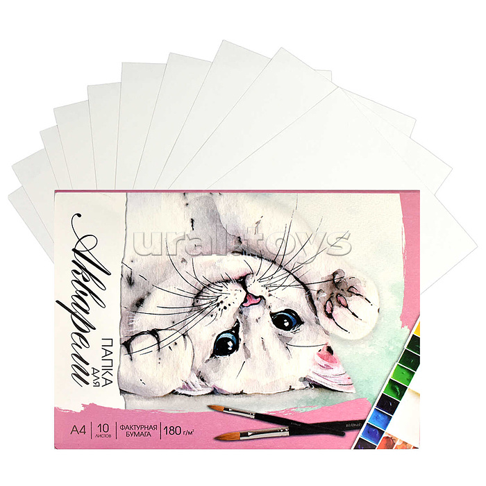 Папка для акварели 10 л. А4 "Котик" мелованный картон 240 г/м².