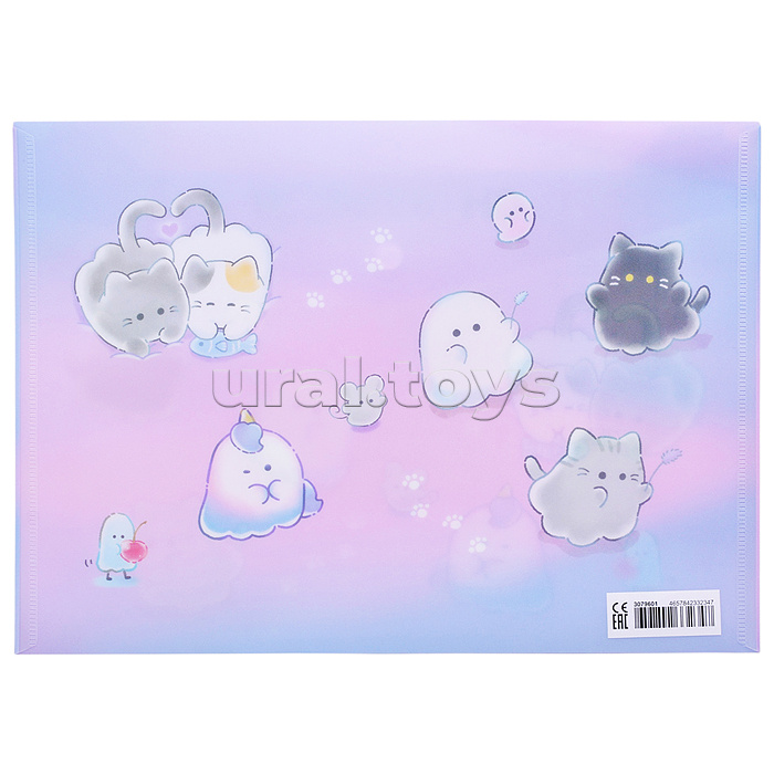 Папка-конверт на кнопке "Ghost Meow"  A4 (330x235 мм) 180 мкм, матовая полупрозрачная с рисунком, с искрящейся фактурой, индивидуальная маркировка
