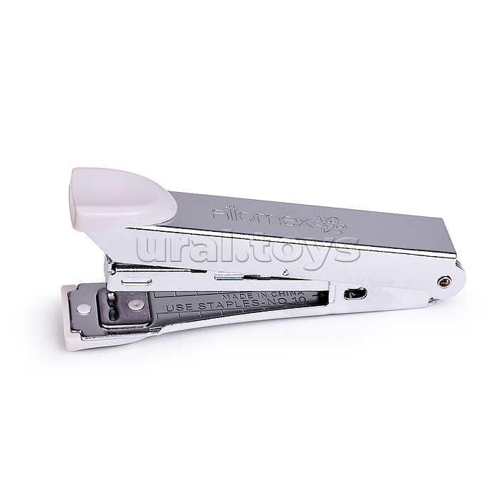 Степлер "Attomex" № 10 (мощность 15 листов, глубина скрепления 35 мм) металлический, со встроенным металлическим антистеплером, в картонной коробке, серый