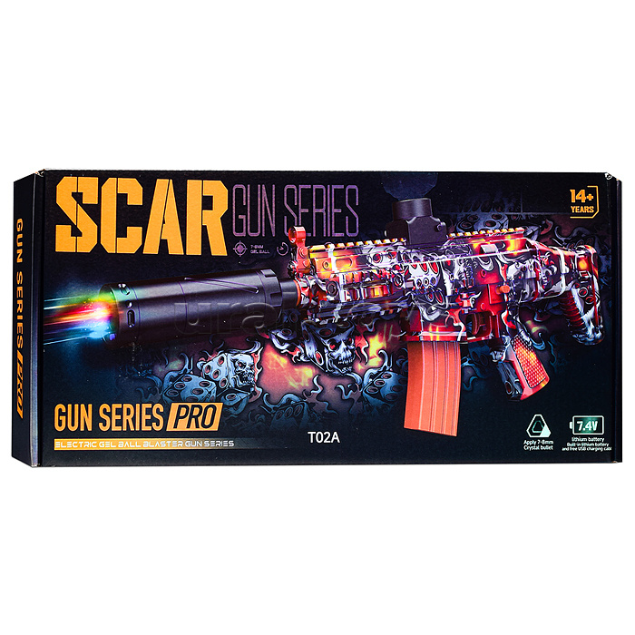 Автомат "Scar" стреляет гелевыми пулями, в коробке