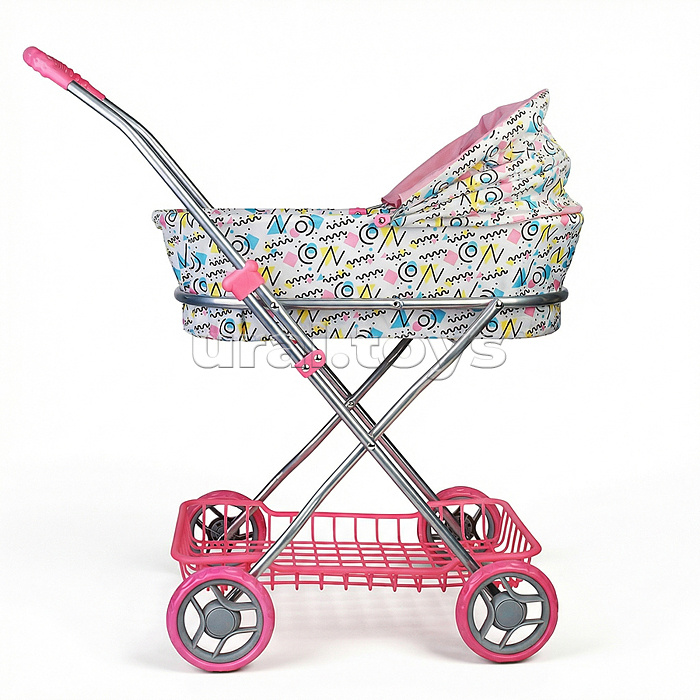Коляская кукольная прогулочная, металлическая, складная, с корзиной и сумкой