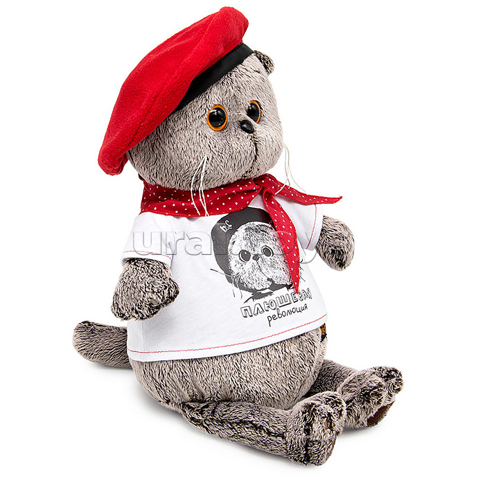 Кот Басик в футболке с принтом "Плюшевая революция" 22см