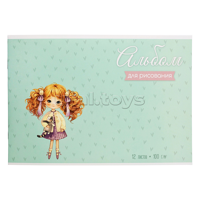 Альбом для рисования 12л. "Девочка с хвостиками" А4 блок - белый офсет 100 г/м²