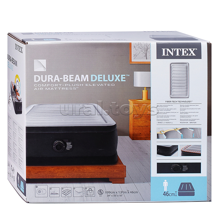 Односпальная надувная кровать 99х191х46см "Comfort-Plush" встр.нас. 220В, до 136кг, 64412 INTEX