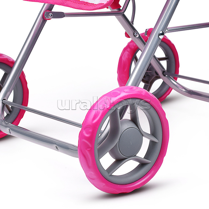 Коляска для кукол, для двойни, металлическая, складная, цвет клубнички на розовом