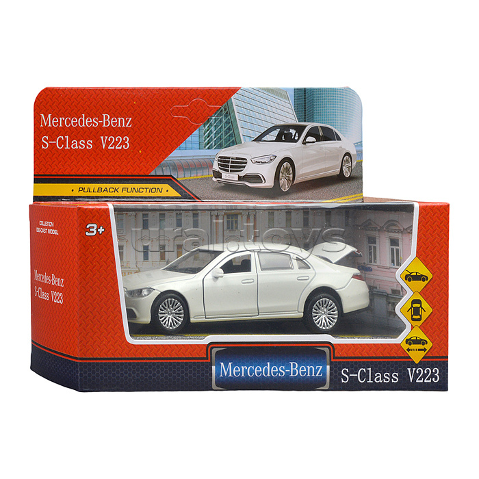 Машина металл Mercedes-Benz S-Class V223 12 см, (двери, багаж,белый) инерц., в коробке