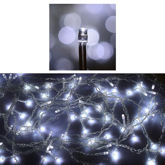 Электрогирлянда светодиодная 3 м, 96 ламп, холодный в пакете