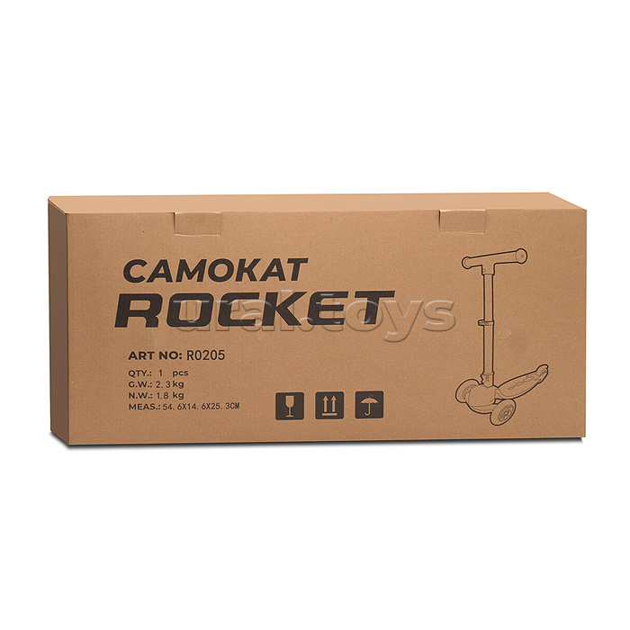 Самокат трёхколёсный ROCKET колёса PU, цвет розовый
