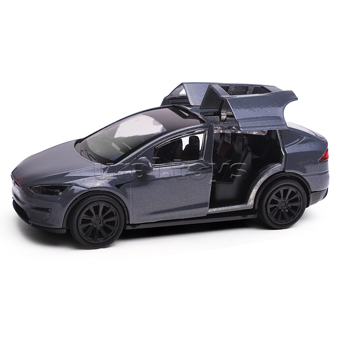 Машина металл. Tesla model x plaid 12 см, двери, серебр, в коробке Машина металл. Tesla model x plaid 12 см, двери, серебр, в коробке