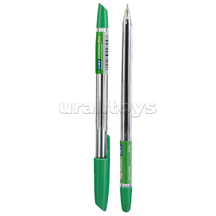 Ручка шариковая Corona plus 0,7 мм зеленый прозрачный корпус