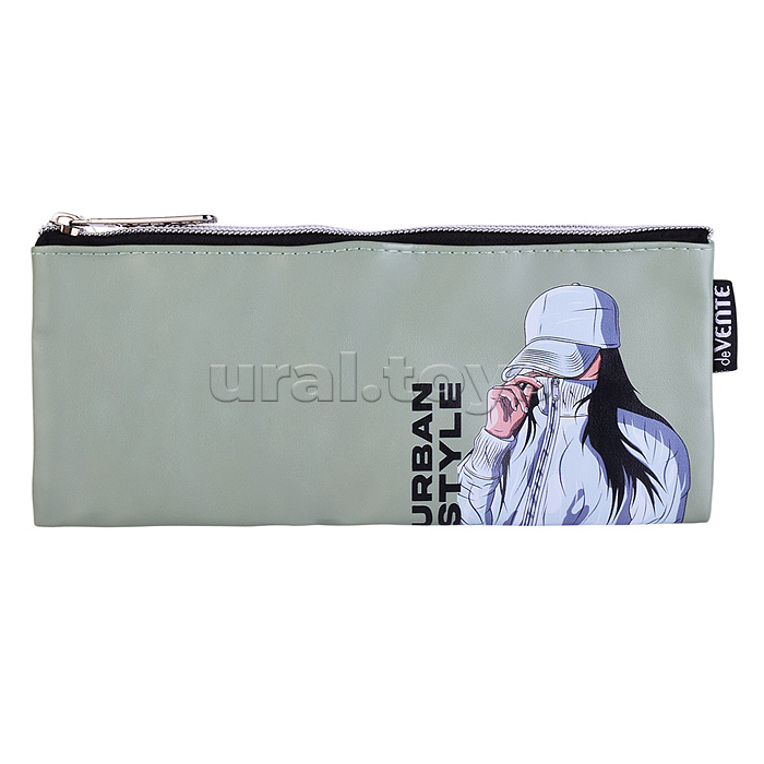 Пенал "Urban Style" 21,5x9x1 см, плоский для 35 предметов, на молнии, матовая антивандальная искусственная кожа до -40C, аппликация из искусственной кожи, с подкладом