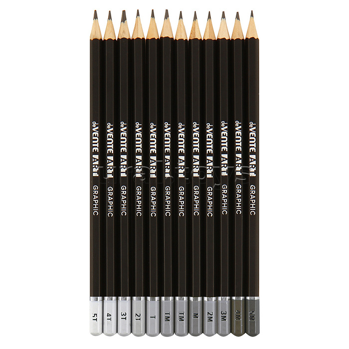 Карандаш чернографитный "Art" 12 шт в наб (5Т, 4Т, 3Т, 2Т, Т, ТМ-2, М, 2М, 3М, 4М, 5М), шестигранный, заточенный, корпус черный с топом, в картонной коробке