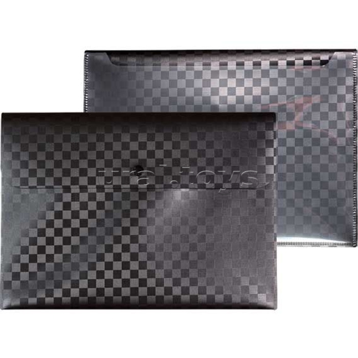 Папка-конверт на кнопке "TOTAL BLACK" A4 (320x230 мм) 400 мкм, фактура "шахматная доска" внешний карман сзади 180 мкм, черная, индивидуальная упаковка