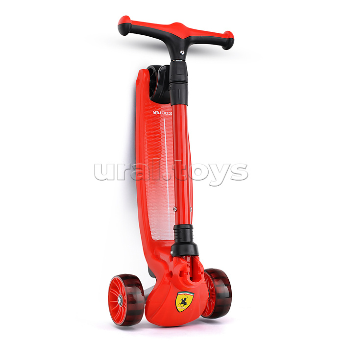 Самокат 3-х. кол., с сиденьем, ограничителем и родительской ручкой, колеса PU, красный, в коробке