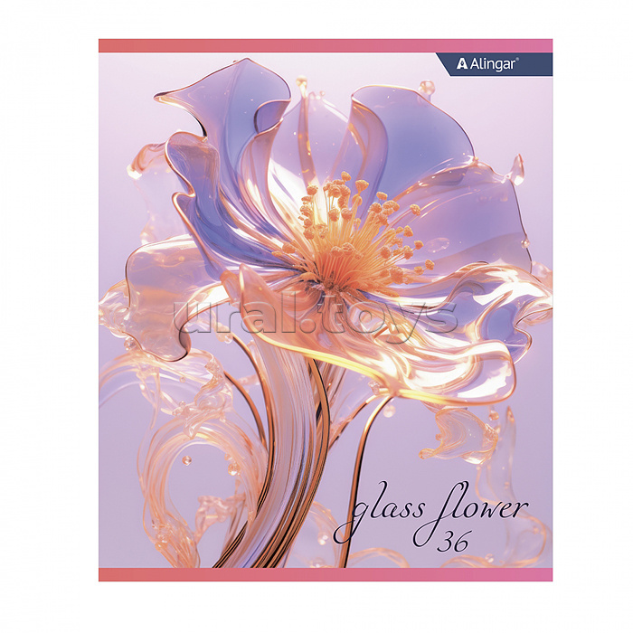 Тетрадь 36 л., клетка, "Glass flower",  А5, скрепка, офсет,  мелованный картон (стандарт), 5  дизайнов в пленке т/у