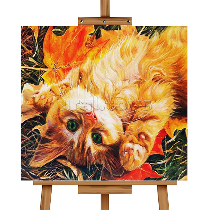 Мозаика алмазная "Рыжый котик" (с гирляндой) 20*20см.