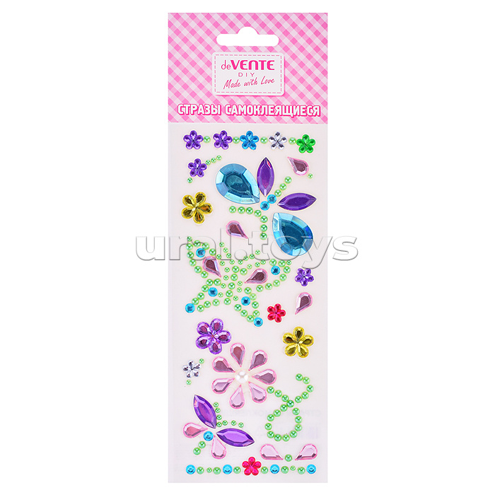 Стразы самоклеящиеся "Бабочки" акриловые, карточка 7,5x18 cм, цвета ассорти, в пластиковом пакете с блистерным подвесом