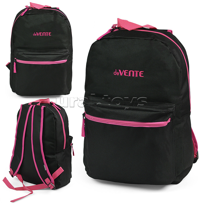 Рюкзак "Black" подростковый 40x29x17 см (14 л) 250 г, 1 отделение на молнии, 1 передний карман, черный с розовым Рюкзак "Black" подростковый 40x29x17 см (14 л) 250 г, 1 отделение на молнии, 1 передний карман, черный с розовым