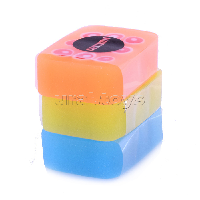 Ластик (синтетический каучук) 36*25*11 мм, цвета в ассортименте, в индивидуальной упаковке, в дисплее
