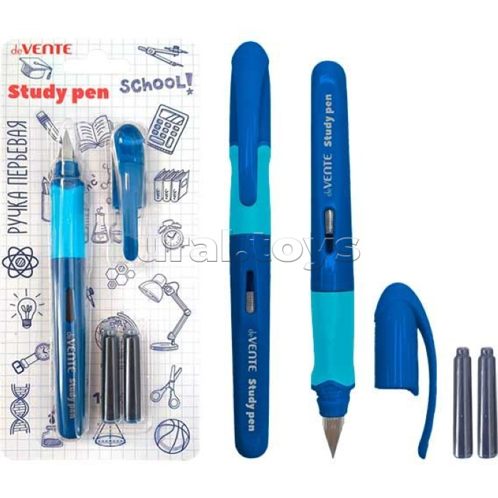 Ручка перьевая "School. StydyPen" перо тонкое F (Fine) в комплекте с 3-мя баллончиками 0,8 мл Ручка перьевая "School. StydyPen" перо тонкое F (Fine) в комплекте с 3-мя баллончиками 0,8 мл