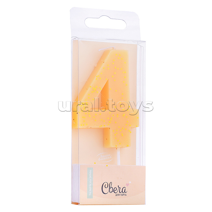 Свеча Цифра, 4, Кремовый, с блестками, 4,3*7,5 + 4,5 см, 1 шт. с держат.